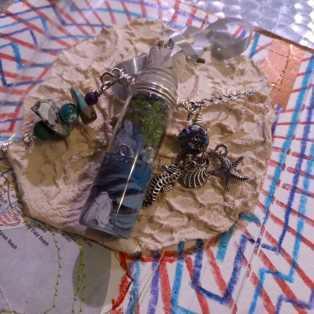 "Calming Water" ‐ Upcycled Vintage Bottle & Gemstone Necklace