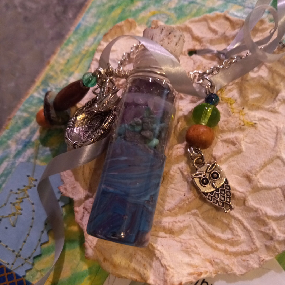 "Woodland Wanderer" ‐ Upcycled Vintage Bottle & Gemstone Necklace