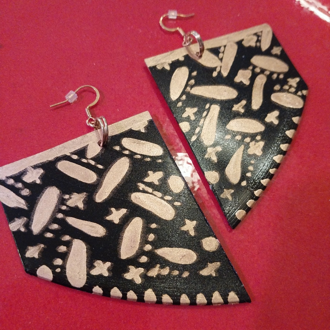 "Lines And Dashes" Vintage Vinyl Record Earrings