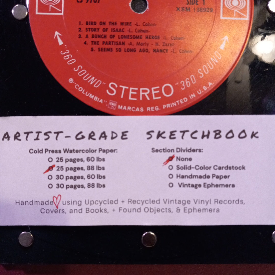 Leonard Cohen "Songs From A Room" Vintage Vinyl Record Sketchbook ‐ Premium Artist-Quality Sketchbook