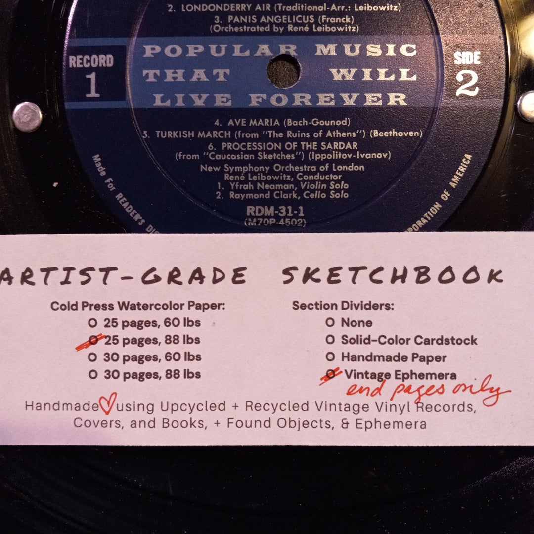 Reader's Digest Anthology "Popular Music That Will Live Forever" Vintage Vinyl Record Sketchbook ‐ Premium Artist-Quality Sketchbook
